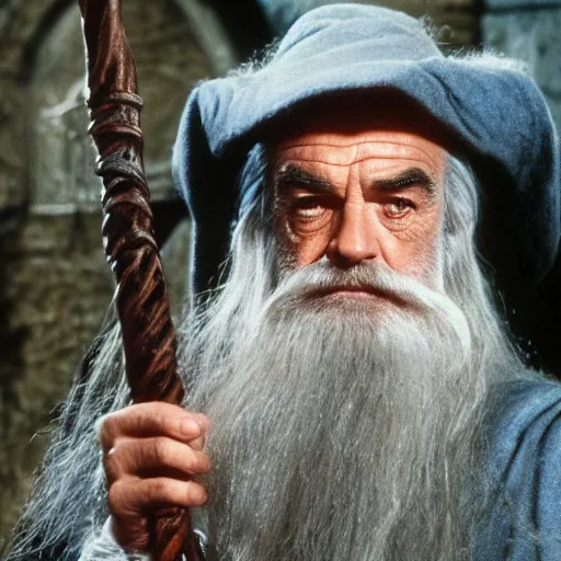 Image similar to A still of Sean Connery as Gandalf. Extremely detailed. Beautiful. 4K. Award winning.