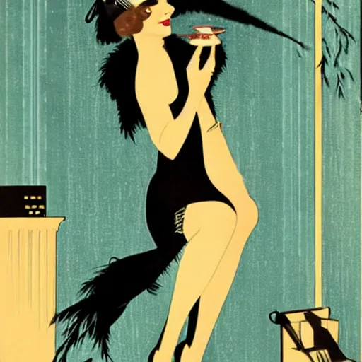 Image similar to 1 9 2 0 s flapper dancing in smoke filled speakeasy, art deco, coles phillips,