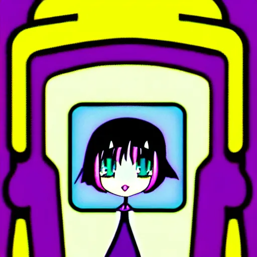 Image similar to the sprite logo personified as a cute sprite themed cartoon girl in the style of lavender town, margaret keane, large dark eyes, extremely detailed and colorful eyes.