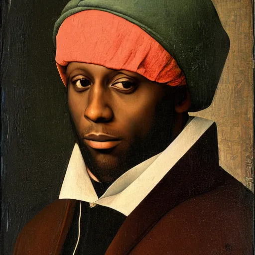 Image similar to a renaissance portrait painting of talib kweli by giovanni bellini