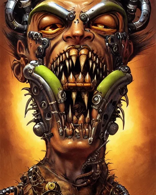 Prompt: junkrat from overwatch, heavey metal magazine cover, character portrait, portrait, close up, concept art, intricate details, highly detailed, in the style of frank frazetta, r. giger, esteban maroto, richard corben, pepe moreno, matt howarth, stefano tamburini, tanino liberatore, luis royo and alex ebel