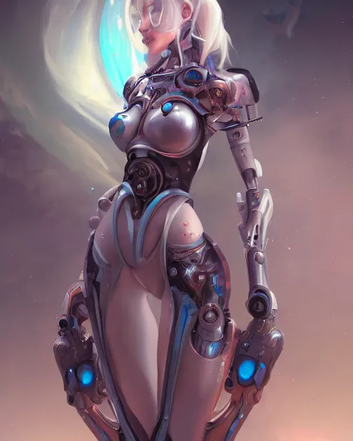 Image similar to holy cyborg necromancer girl, elegant, scifi, futuristic, utopia, garden, illustration, atmosphere, top lighting, blue eyes, white hair, focused, artstation, highly detailed, art by yuhong ding and chengwei pan and serafleur and ina wong