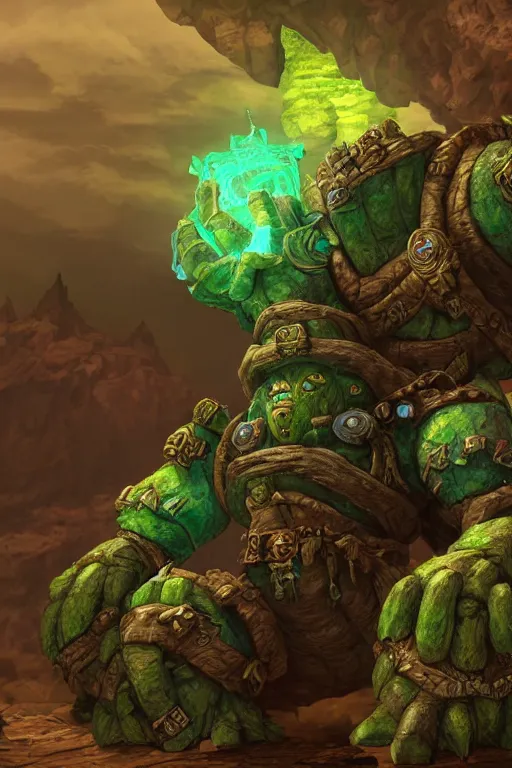 Image similar to zelda fantasy art giant golem troll wood rock greeble gemstone, global illumination ray tracing hdr fanart arstation by sung choi and eric pfeiffer and gabriel garza and casper konefal