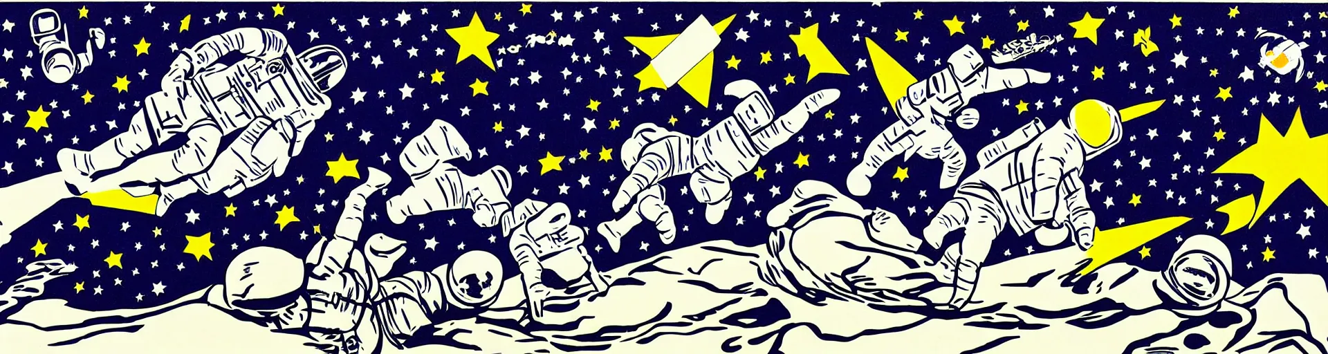 Prompt: astronauts in the space by roy lichtenstein