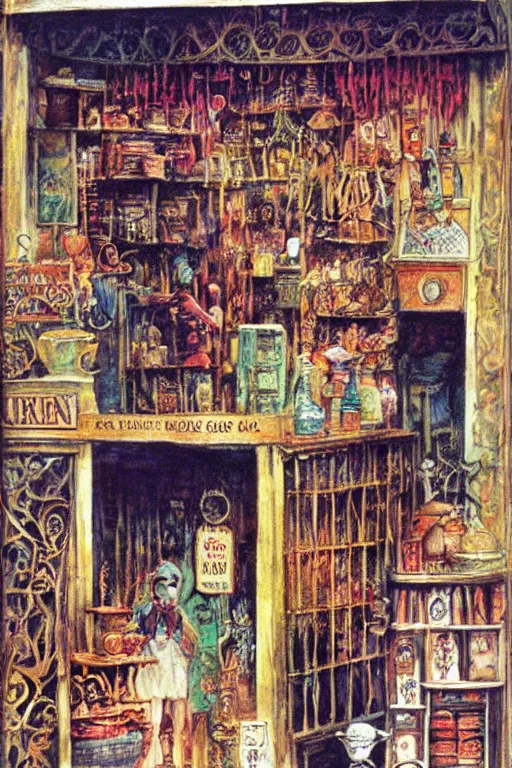 Image similar to a magic shop, by jerry pinkney