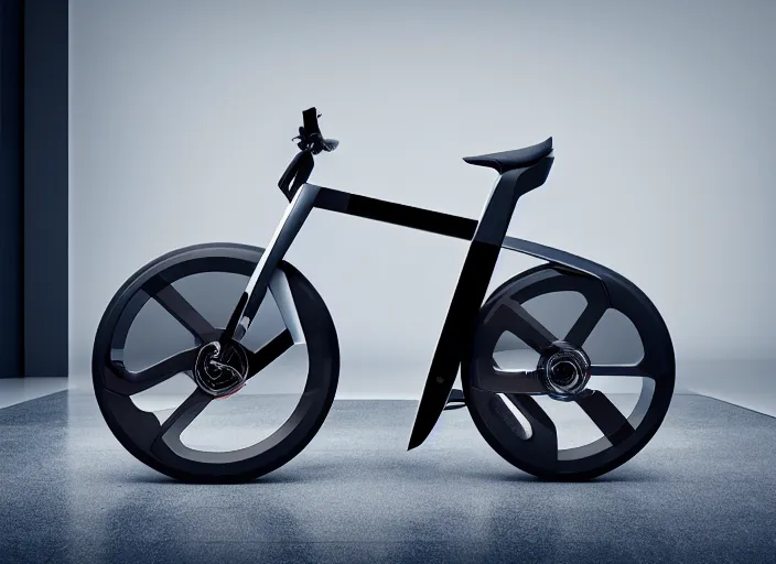 Image similar to futuristic electric bike ( designed by porsche ), xf iq 4, 1 5 0 mp, 5 0 mm, f / 1. 4, iso 2 0 0, 1 / 1 6 0 s, natural light, octane render, adobe lightroom, rule of thirds, symmetrical balance, depth layering, polarizing filter, sense of depth, ai enhanced