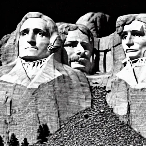 Image similar to Mount Rushmore being eaten like a cake by a huge alien, realistic, video, 35mm