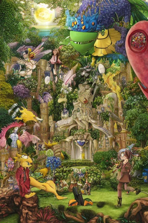 Prompt: an airbrush painting of an elaborate hidden object scene in digimon world ( 2 0 0 0 ) by destiny womack, gregoire boonzaier, harrison fisher, richard dadd