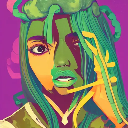 Image similar to dojacat profile picture by sachin teng, ganja, marijuana, organic painting, hard edges, masterpiece, smoke, asymmetrical, matte paint, energetic