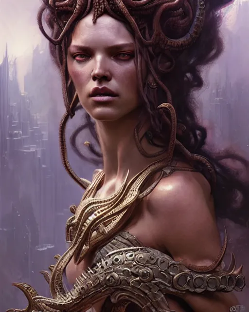 Image similar to fierce medusa, fantasy character portrait, ultra realistic, concept art, intricate details, highly detailed by greg rutkowski, gaston bussiere, craig mullins, simon bisley