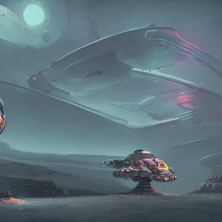 Prompt: robotic hermit crab space ship, sci-fi concept art, by John Harris, by Simon Stålenhag