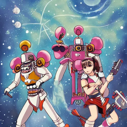 Image similar to space marines, magical girl, studio ghibli, pulp science fiction illustration