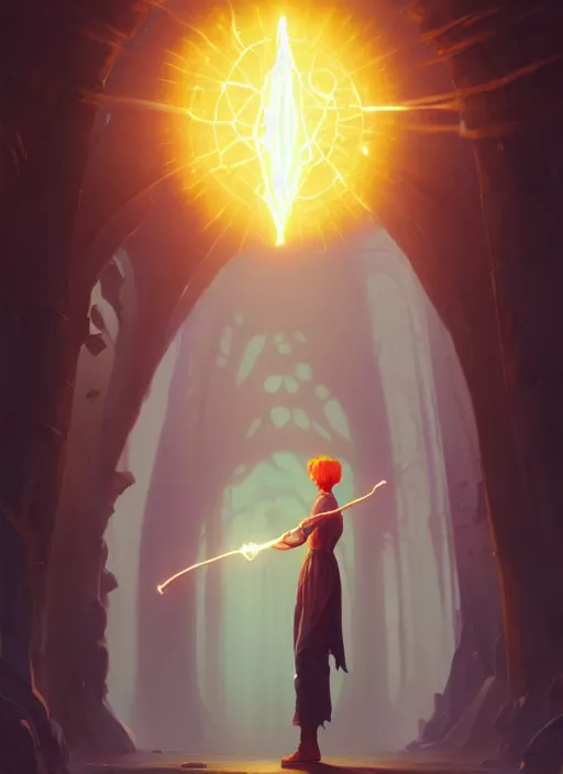Image similar to highly detailed vfx portrait of a mage casting a light spell, unreal engine, greg rutkowski, loish, rhads, beeple, makoto shinkai and lois van baarle, ilya kuvshinov, rossdraws, tom bagshaw, alphonse mucha, global illumination, detailed and intricate environment