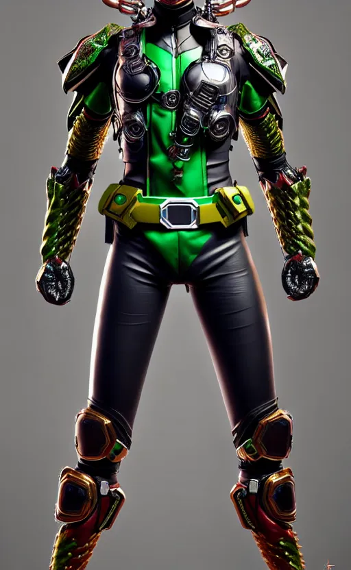 Image similar to kamen rider big belt hero action pose, full body portrait, human structure bee concept art, human anatomy, intricate detail, hyperrealistic art and illustration by irakli nadar and alexandre ferra, unreal 5 engine highlly render, global illumination