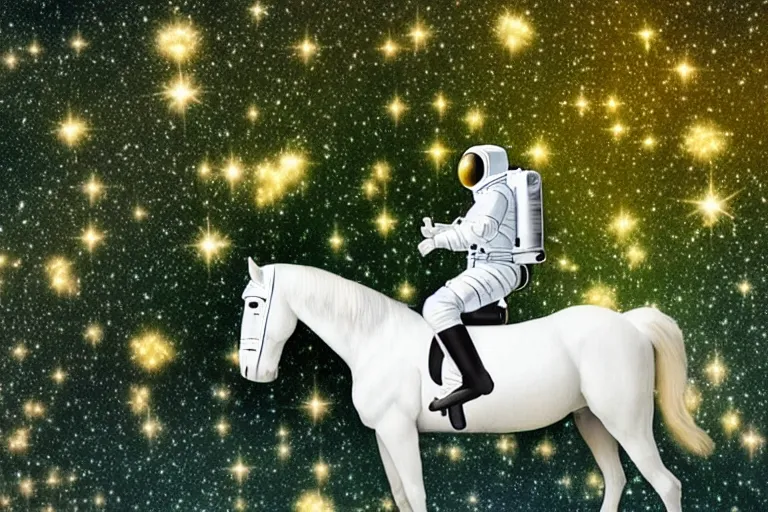 Prompt: an astronaut rode a white horse in a forest of osmanthus, surreal style, dreamy style