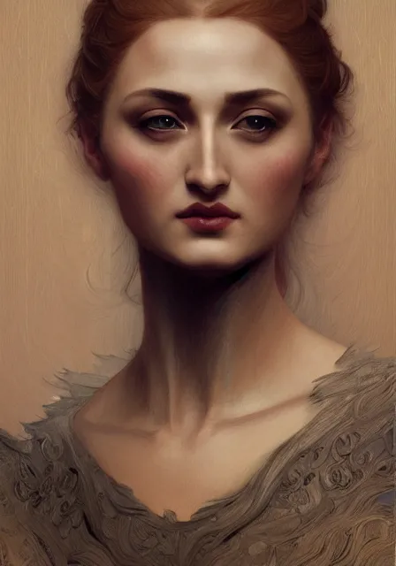 Image similar to portrait of sansa monster, intricate, elegant, highly detailed, digital painting, artstation, concept art, smooth, sharp focus, illustration, art by artgerm and greg rutkowski and alphonse mucha and william - adolphe bouguereau