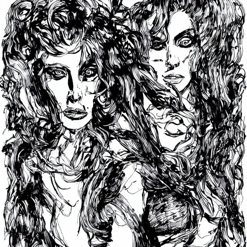 Image similar to portrait of lady gaga in the style of marc silvestri pen and ink drawing, high detail