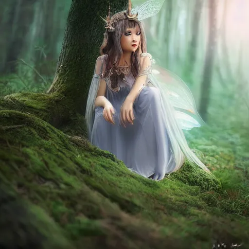 Prompt: a fairy in an enchanted forest. photograph by wlop.-w 768