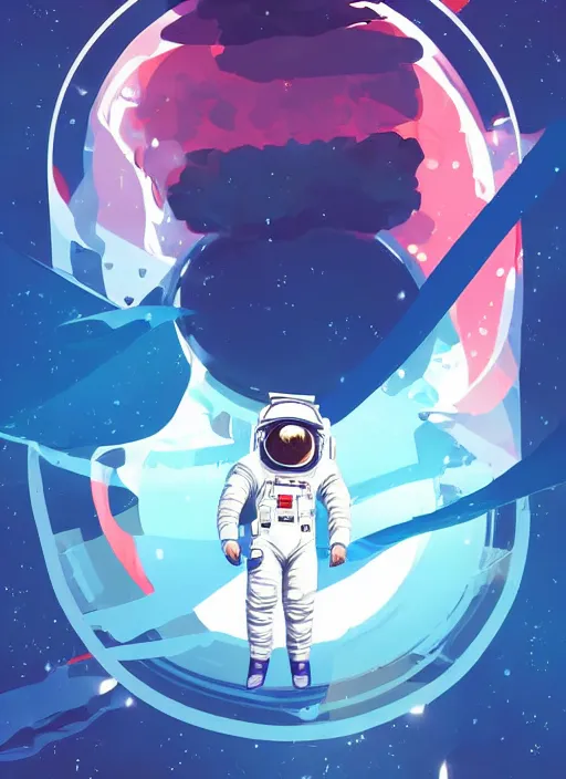 Image similar to an astronaut floating in space. clean cel shaded vector art. shutterstock. behance hd by lois van baarle, artgerm, helen huang, by makoto shinkai and ilya kuvshinov, rossdraws, illustration, art by ilya kuvshinov