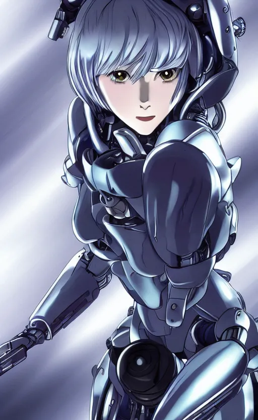 Prompt: anime cyborg woman silver hair cool space suit, anime, ghost in the shell, photo, highly detailed