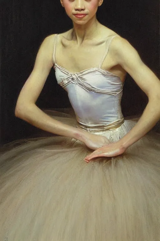 Image similar to portrait of a gorgeous graceful young filipina prima ballerina, by donato giancola and berthold woltze.