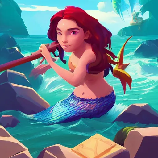 Image similar to painting mermaid treasure on sea of thieves game avatar hero smooth face median photoshop filter cutout vector, behance hd by jesper ejsing, by rhads, makoto shinkai and lois van baarle, ilya kuvshinov, rossdraws global illumination