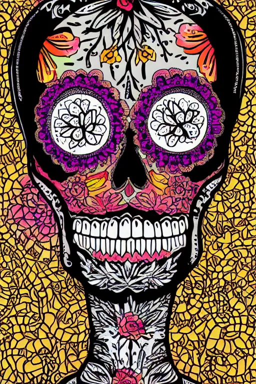 Prompt: Illustration of a sugar skull day of the dead girl, art by ryoji ikeda