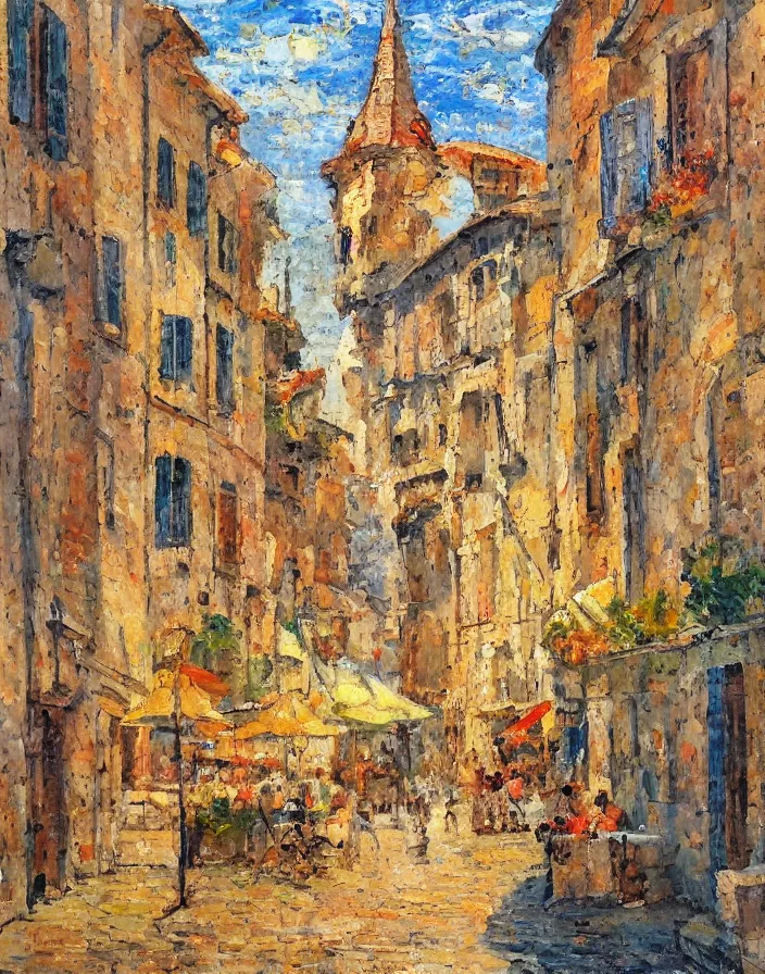 Image similar to Aix en Provence , 3d high relief painted in the style of the old masters, painterly, thick heavy impasto, expressive impressionist style, painted with a palette knife