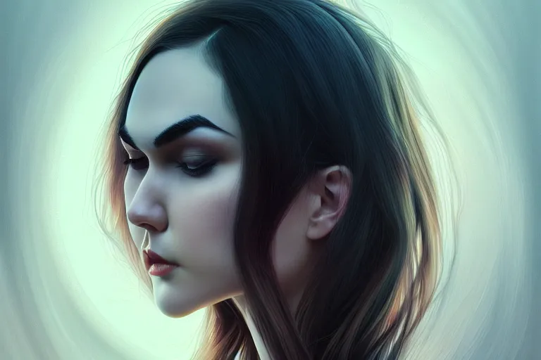 Image similar to surreal Portrait of Sasha Grey in dmt chromatic surreal liquid enviroment , elegant, highly detailed, smooth, photoreal, sharp focus, illustration, beautiful, geometric, dmt trending on artstation, cinematic, artwork by WLOP, Rossdraws