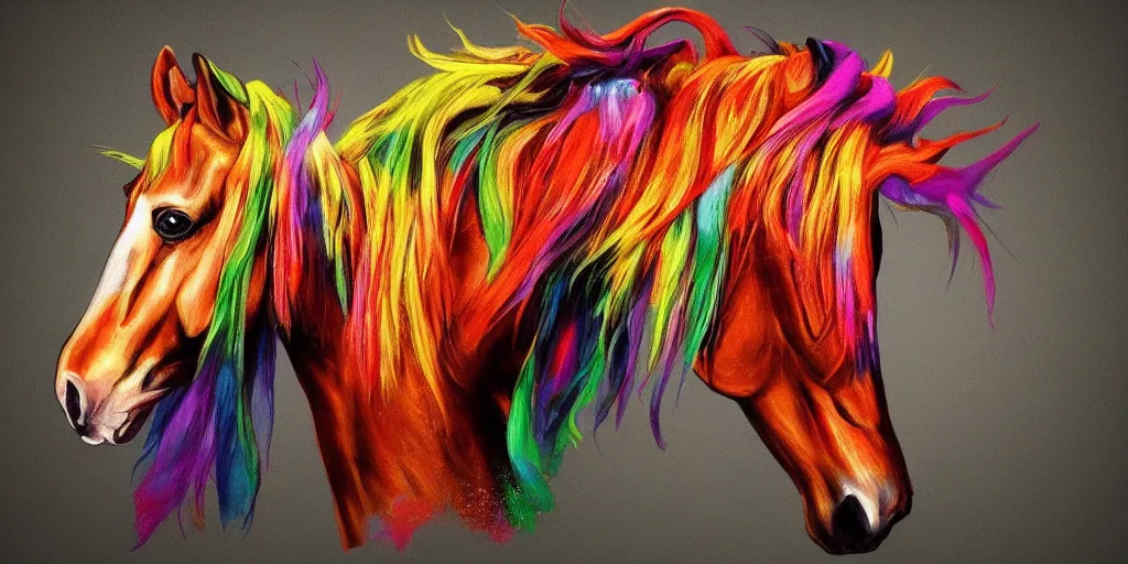 Image similar to a horse with a human head hyper realistic, colorful