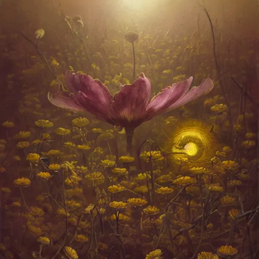 Image similar to a chamomile | highly detailed oil painting, hyperrealistic, very intrincate | cinematic lighting, award - winning | by rachel ruysch, giger, beksinski and bocklin | by austin osman spare and william blake, trending on artstation, cgsociety, official art, octane.