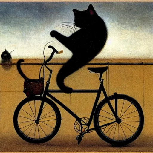 Prompt: A cat driving a bicycle, an illustration by Michael Sowa