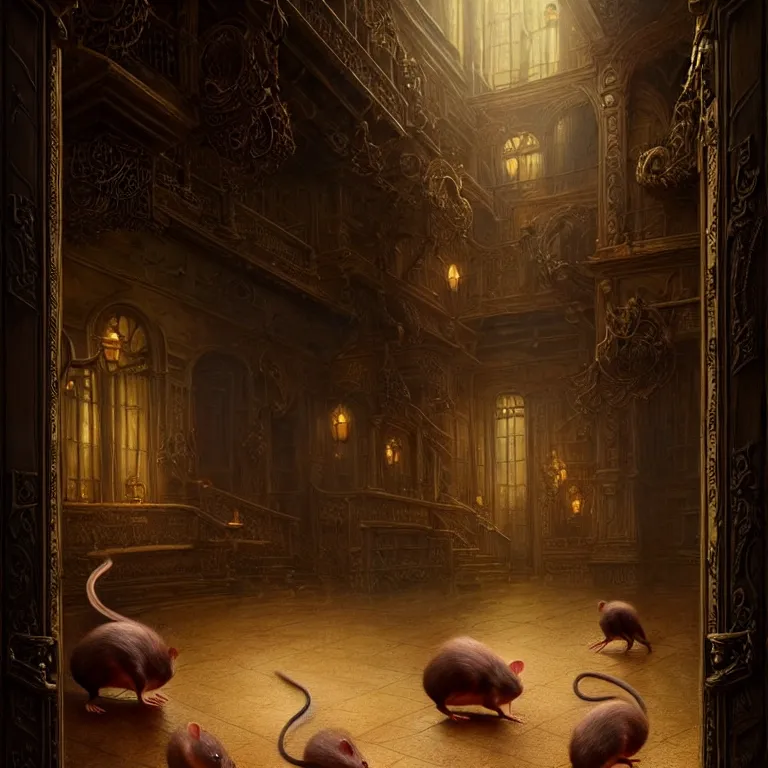 Prompt: epic professional digital art of imposing hungry rats, faint golden moody atmospheric lighting, painted, intricate, detailed, detailed, foreboding, by leesha hannigan, wayne haag, reyna rochin, ignacio fernandez rios, mark ryden, iris van herpen,, epic, stunning, gorgeous, much wow, cinematic, masterpiece.