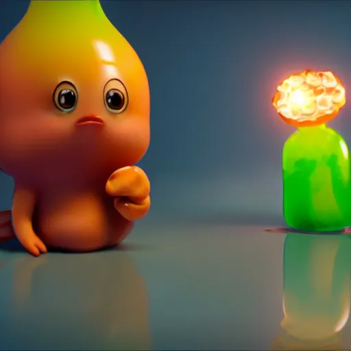 Image similar to single lava lamp, gelatinous cute creature inside, happy, playful, globules, 8 k, octane render by pixar