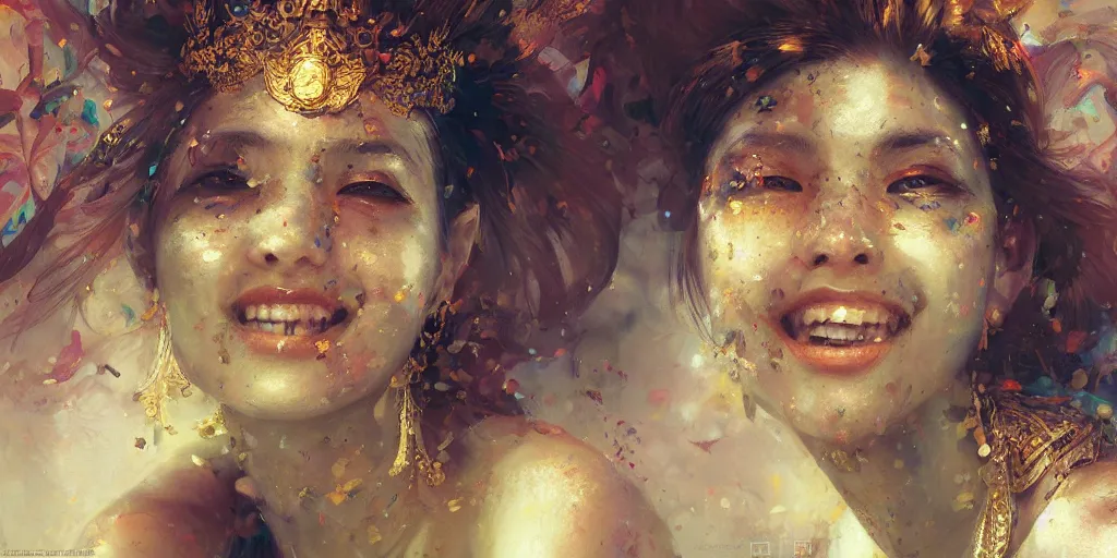 Image similar to Psychedelic portrait of a smiling Goddess by Stanley Artgerm Lau, Ruan Jia and Fenghua Zhong