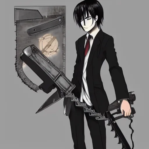 Image similar to levi ackerman in style of chainsaw man