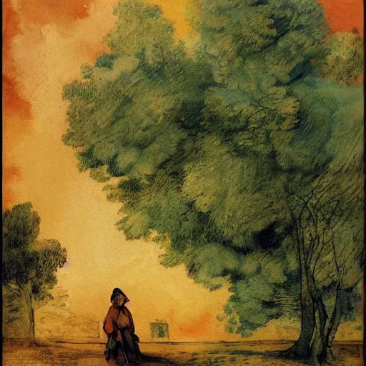 Prompt: colorful prismatic grainy town cube rottweiler margarine marinade poplar tree , by Francisco Goya and Mikhail Larionov and Rembrandt , 2D game art , poster art , watercolor