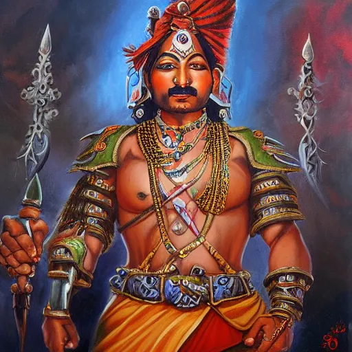 Prompt: A hindu warrior painted by Tony sart