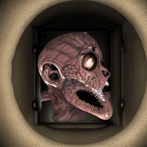 Prompt: necromorph from dead space inside a vent, shoulder view, third person, unreal engine, illustration, horror,