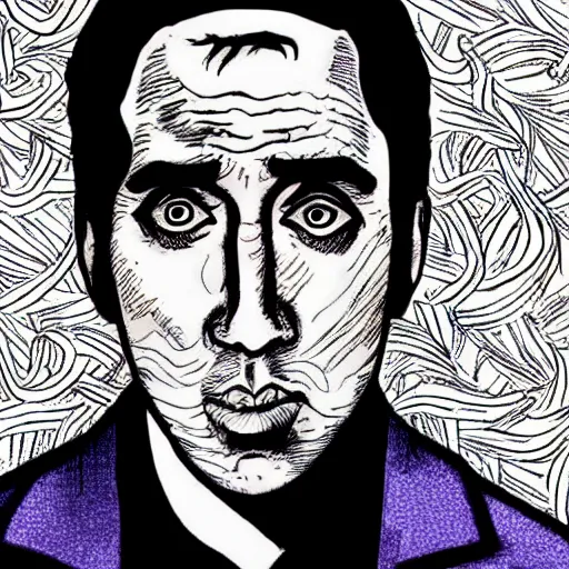 Prompt: an illustration of Nicholas Cage by Junji Ito