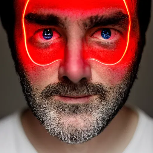 Image similar to a man with red glowing eyes