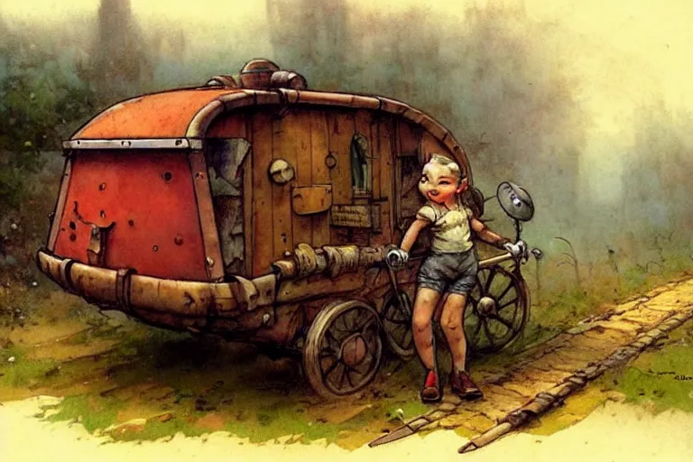 Prompt: adventurer ( ( ( ( ( 1 9 5 0 s retro future robot android fat rat house wagon woods scene. muted colors. ) ) ) ) ) by jean baptiste monge!!!!!!!!!!!!!!!!!!!!!!!!! chrome red