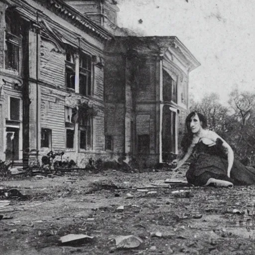 Image similar to 1860 photo of an ancient demon-girl devouring his own soul on an abandoned hospital, spooky