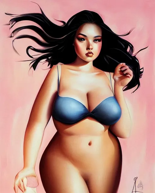 Image similar to beautiful plus size girl painting by artgerm