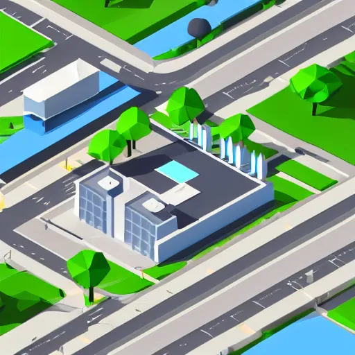 Image similar to Isometric 3D view of the city, lowpoly digital art