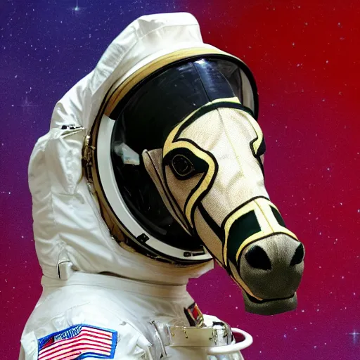 Image similar to astronaut wearing horse head mask