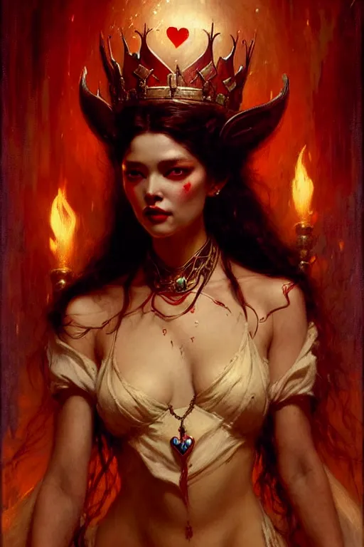 Image similar to the queen of hearts by gaston bussiere, bayard wu, greg rutkowski, giger, maxim verehin