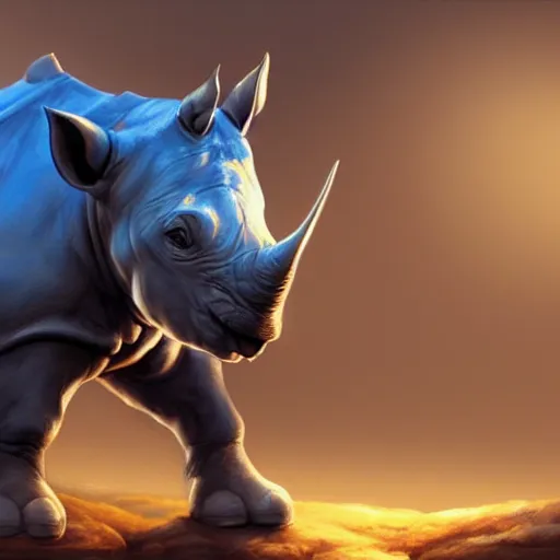 Image similar to A cute blue rhino wearing adventurer's clothing, expressive pose, highly detailed, digital painting, artstation, concept art, smooth, sharp focus, studio light, by Justin Gerard,