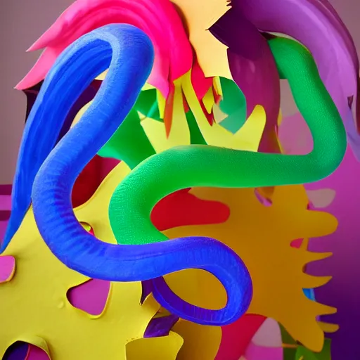 Image similar to cardboard cutout of tentacles, cut out of colored corrugated cardboard, realistic, cardboard cutout, flat, hyperrealistic photography