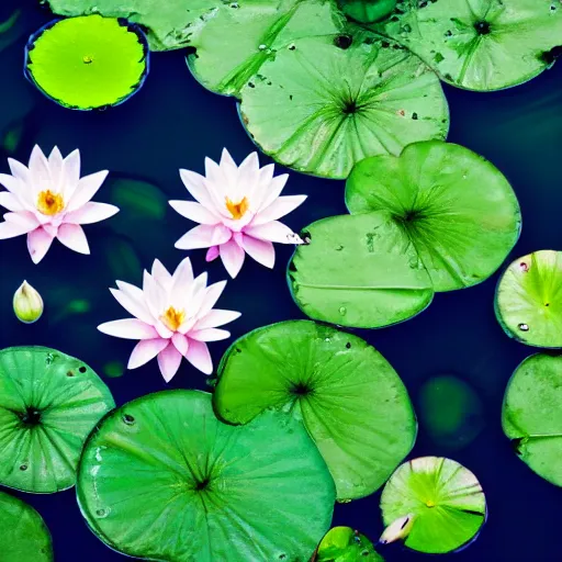 Image similar to pale face lying under the water, top down, closeup, water lilies, cinematic, shallow depth of field, atmospheric, ultra high detail, somber colors